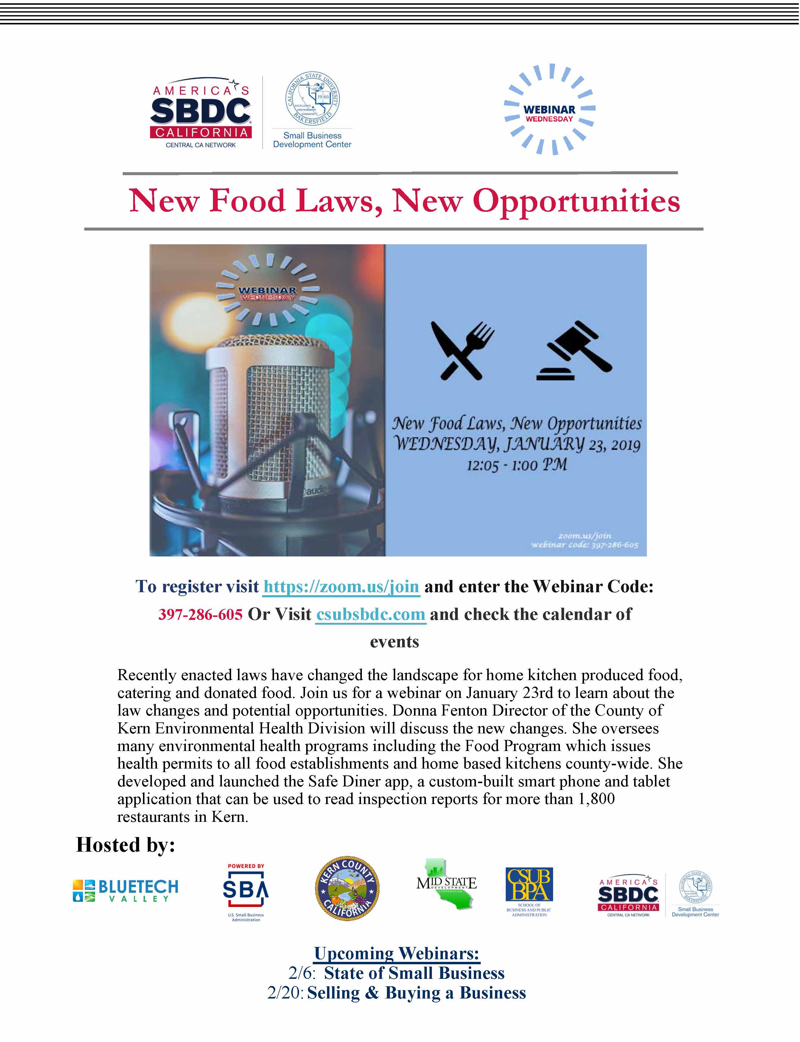 Webinar New Food Laws, New Opportunities CSU Bakersfield SBDC